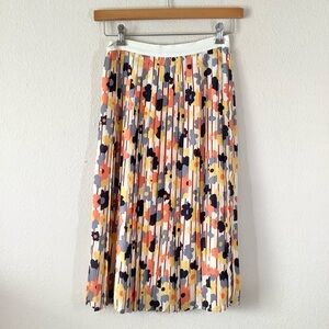 MODCLOTH Accordion Pleat Midi Skirt Mod Floral Preppy Office Retro Pin -Up Sz S